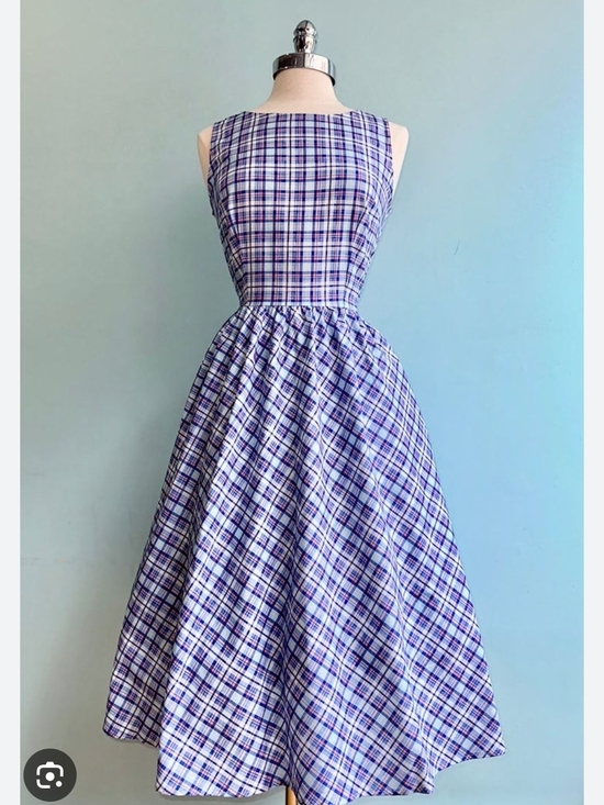 Retrolicious Dresses & Skirts - Retrolicious Blue & White Plaid Sleeveless Midi Dress - Size XL
